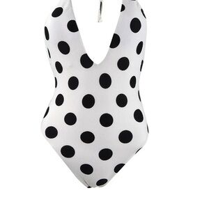 Women’s White and Black Polka Dot One-Piece Swimsuit